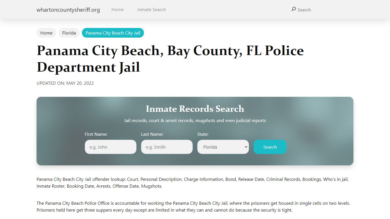 Panama City Beach, FL City Jail Inmates, Arrests